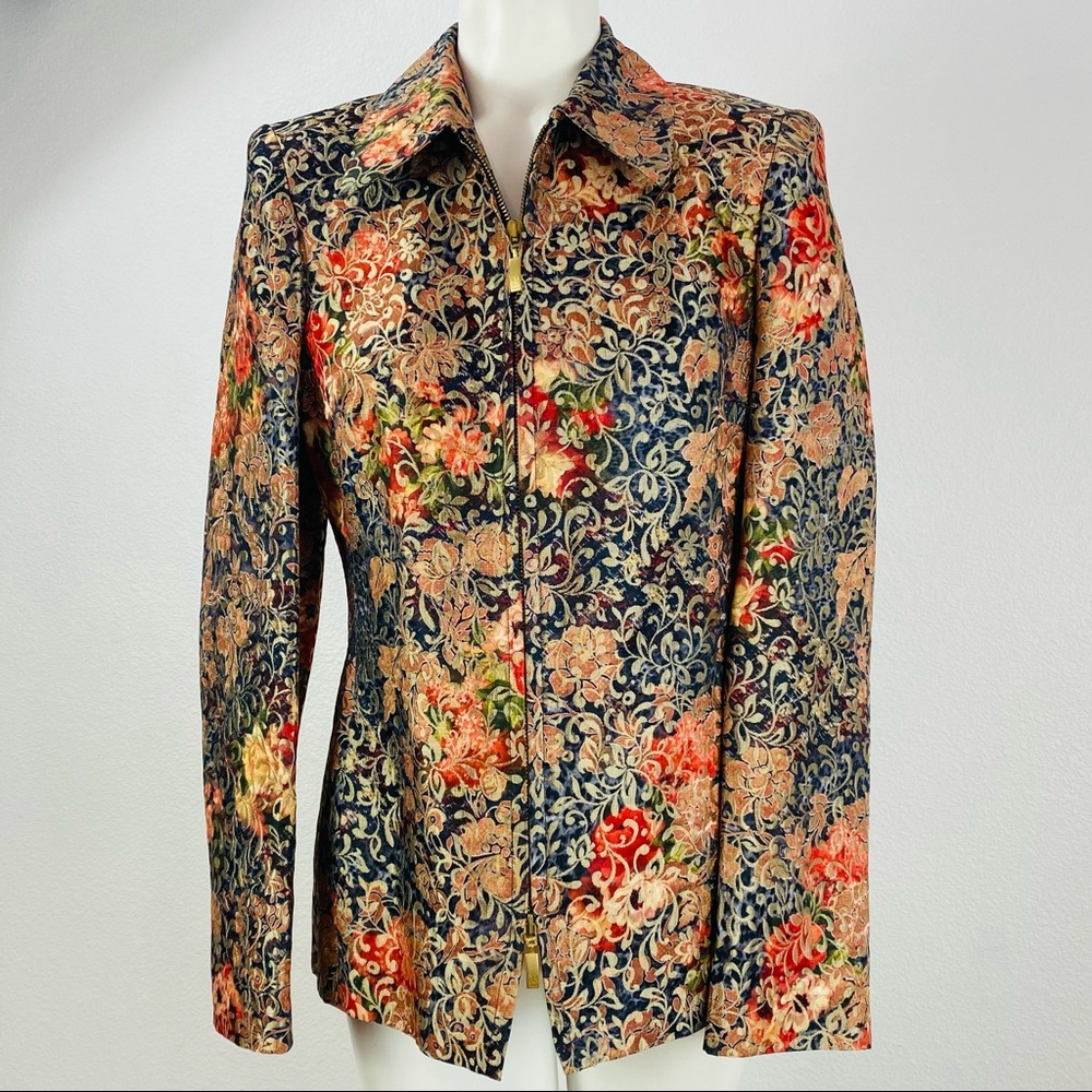 Elegance Paris Printed Flower Blazer Jacket Brown Black Gold size 10